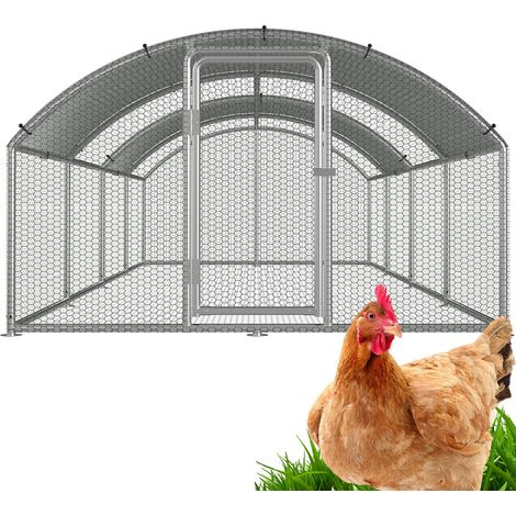 Wolketon Enclos 3×8×2 m avec toit arqué – Poulailler en métal accessible, 24 m² de surface, porte verrouillable, parc pour poules et petits animaux