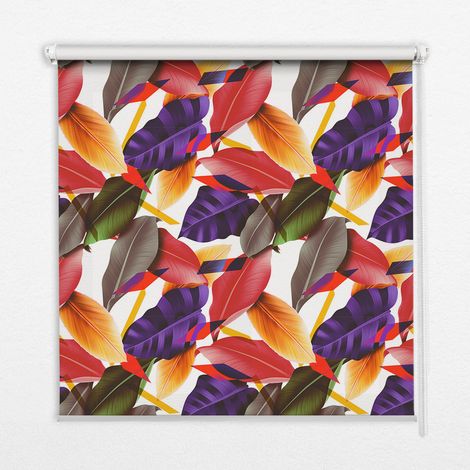 Innenrollo Fensterrollo - Rollo ohne Bohren - Sichtschutzrollo - Lichtdurchlässiges Rollo - Rechteckiges - Rollo - (100 cm x 140 cm) - Bunte Blätter