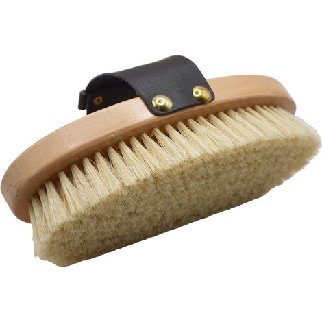 Spazzola in legno con passante in pelle regolabile e setole naturali 3 cm per cavalli