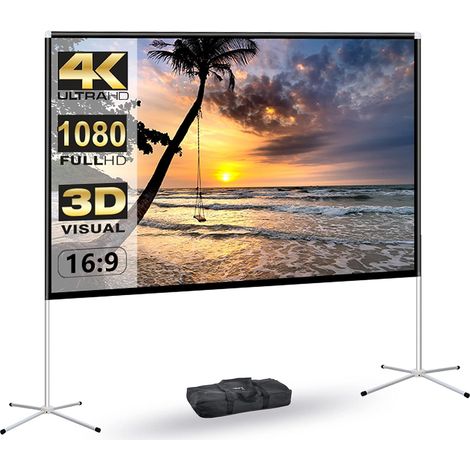 Écran de Projection Portable avec Support extérieur : écran de Projection de Camping 80 Pouces 4K pour la Maison, Le Jardin, l'intérieur 16:9 HD de Nuit (1/5)