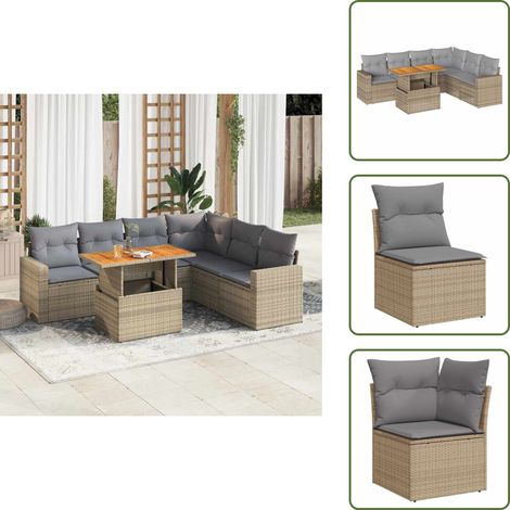 vidaXL Set sofás de jardín 7 piezas y cojines ratán sintético beige (1/5)