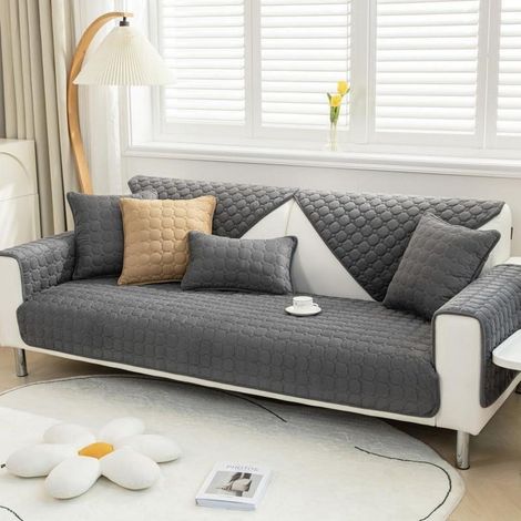 Housse de canapé en velours côtelé doux antidérapante, 70x70cm, Gris Foncé, 1 pièce