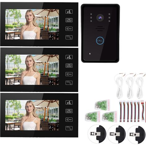 Kit visiophone 7 pouces TFT avec 3 moniteurs pour système de sécurité domestique, interphone de porte 110-240V (US) (1/5)