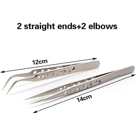 4pcs Pince de precision,Pince à Epiler de Précision,Pince brucelle 2 droites 2 courbes,Pince electronique,Pincettes de précision,Antistatiques,Acier Inoxydable,pour Réparation,DIY (1/3)