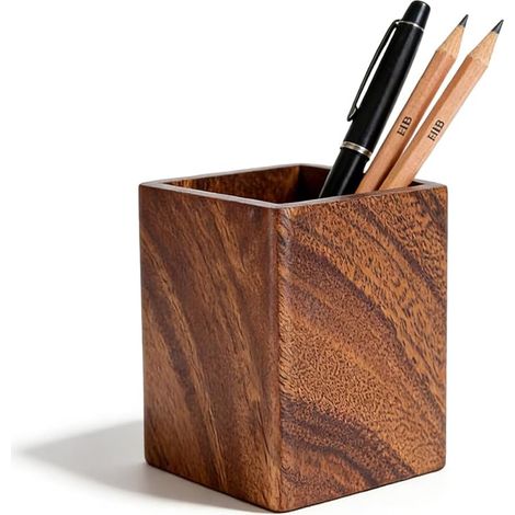 Portalápices de madera de nogal - Hecho a mano - Madera maciza - Para papelería, pinceles de maquillaje, escritorios, oficinas (marrón) (1/5)