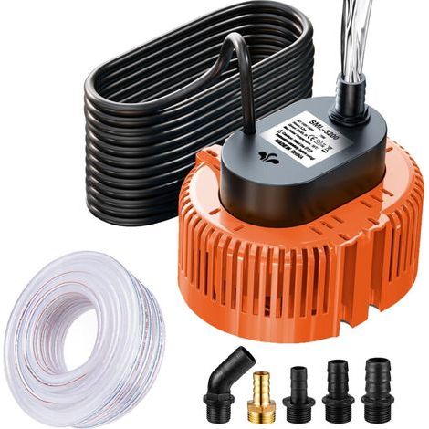 Pompe Submersible Pour Piscine, Cave, éTang, De Jardin, Pompe Piscine Avec Tuyau De Vidange Et CâBle D'Alimentation Extra Long De 25 Pieds, Pompe d'évacuation eaux claires (Orange) (1/5)