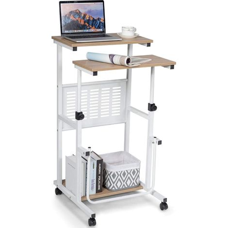 COSTWAY Schreibtisch höhenverstellbar 68-98 cm, Laptoptisch auf Rollen, mit Fussstütze für Zuhause & Büro (1/5)