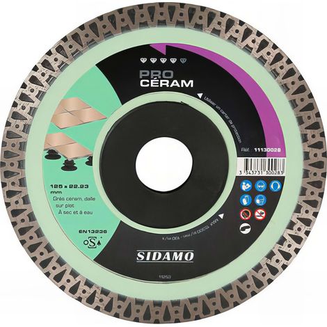 Sidamo – Disque diamant pour meuleuse 11130028 – 125mm, alésage 22,23mm, hauteur 10mm – Pour grès céram et dalles – Coupe nette et précise