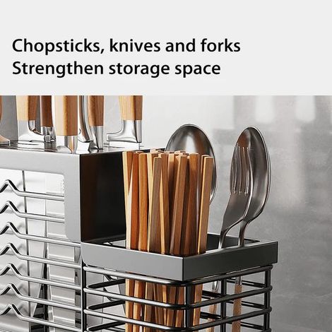 Portacoltelli da cucina in acciaio inox 304 + porta bacchette, nero, 2412,722,8 cm (1/4)