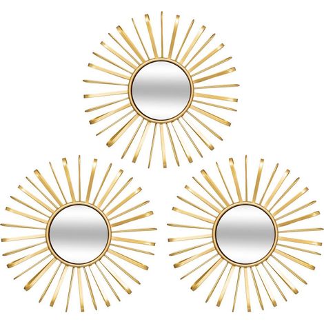 Lot de 3 Miroirs Muraux Soleils "Warren" 24cm Doré (1/5)