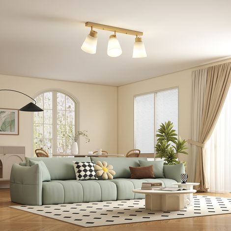 Plafonnier LED 40 W, lampe de plafond à double fixation et têtes orientables à 90° avec 3 douilles E27, bois naturel