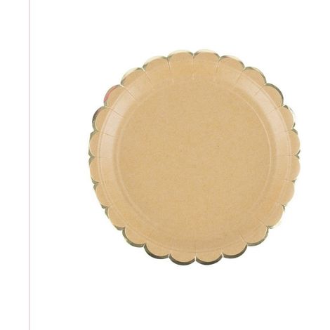 8 ASSIETTES CARTON FESTON LISERÉ OR 23CM KRAFT- VAISSELLE DE FÊTE Beige (1/4)