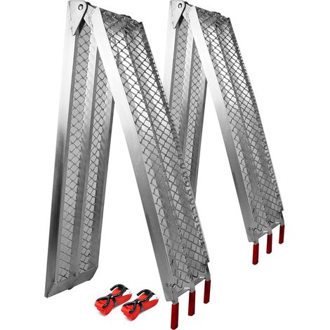 Wiltec Lot de 2x Rampe de chargement pliable 2260 x 305 mm – capacité de charge max. 680 kg – profil à losanges – en Aluminium – Rampe d'accès utilitaire moto ATV quad remorque