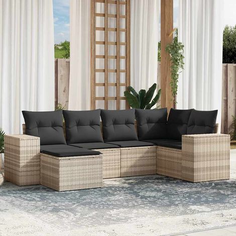 Set de sofás de jardín 6 pzas y cojines ratán sintético gris vidaXL (1/5)