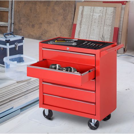 Carrello portautensili 69x33x75 cm, 7 cassetti, con ruote, chiudibile, tappetini EVA, acciaio rosso (1/5)