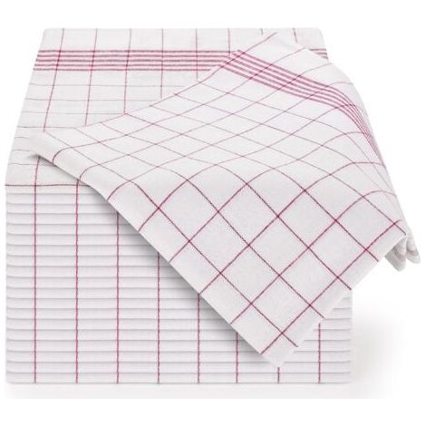 Ensemble de torchon cusine Premium 45x62 cm en Coton - Lot de 20 - torchon Vaisselle - Ultra Absorbant - Design élégant à Carreaux - Rouge (1/3)