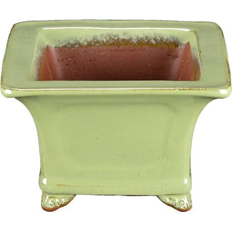 Vaso per bonsai quadrato in gres smaltato verde 11,5x11,5x8 cm - YP37PG