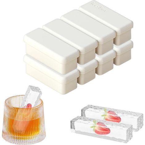 (Weiß) Set mit 2 Silikon-Eiswürfelformen mit Deckeln zur Verwendung im Gefrierschrank, stapelbar, große rechteckige Formen für Whisky, Cocktails, Suppen, Butter, Gebäck (1/4)