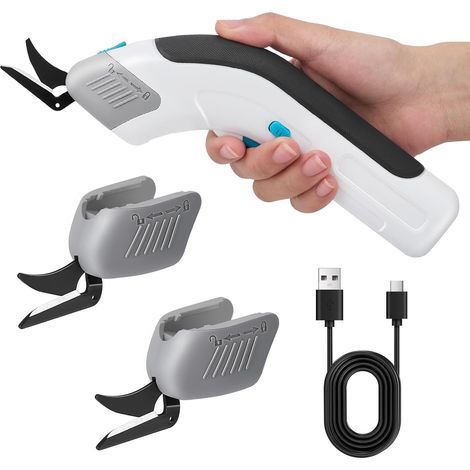 3.6V Electric Scissors, Cordless Fabric Scissors with 2 Cutting Blades, Rechargeable Electric Scissors for Cutting Cardboard, Leather, Carpet, Wallpaper, Potted Plants