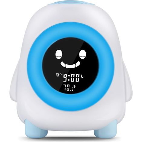 Réveil Enfant,Lampes de Réveil 5 Couleurs 5 Sons Lumière de Nuit Lampe de Table Lampe De Chevet Réveil Numérique Affichage Température Bon Cadeau pour Enfant Bébé-Fei Yu (1/4)