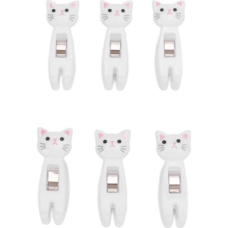 6Pcs Cat Snack Clips Anti Slip Strips Handle Metal Spring Firm Grip Food Bag Snack Clip for Clothing DocumentsWhite (1/5)