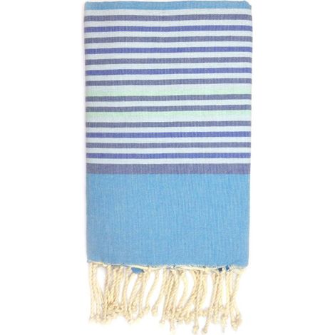 Fouta 100x200 turquoise, bleu et vert mint - 100% coton - franges