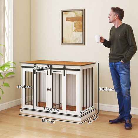 Hundekäfig mit 2 Türen, Hundebox, Transportbox für Hunde, rustikales Design, verriegelbar, Weiß (1/5)