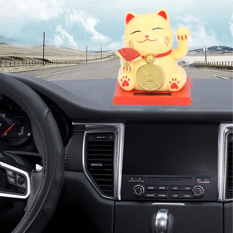 Estatua de gato solar amarillo (5 cm) con brazo oscilante, ideal como decoración, para envolver regalos, transparente. (1/5)