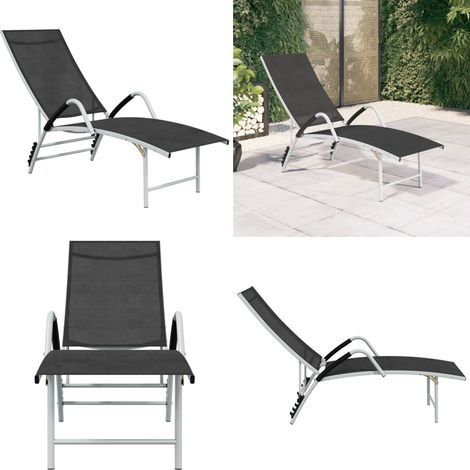Chaise longue Textilène et aluminium Noir - Chaise Longue - Transat - Mobilier De Jardin - Salon De Jardin - Relax - Home & Living (1/5)
