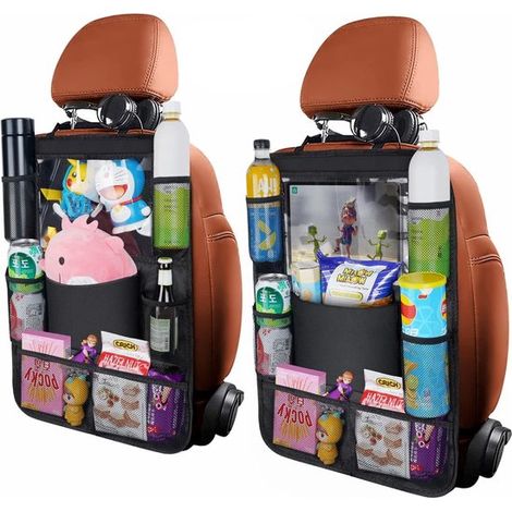 Autositz-Organizer, 2-teilig, Schwarz, 600D wasserdichtes Oxford-Gewebe, Autositz-Organizer mit Touchscreen-Tablet-Halterung, 8 Netztaschen, geeignet zur Aufbewahrung von Kinderspielzeug (2 Stück) (1/5)