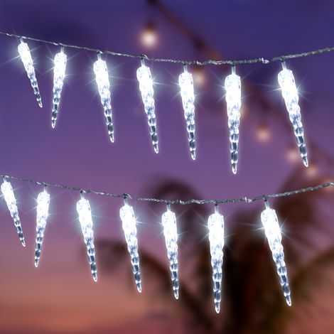 Jiubiaz Set 2 catene luminose a stalattiti, 40 LED ciascuna, 5 m illuminati + cavo 5 m, 8 modalità, 31 V, bianco freddo, Natale (1/5)