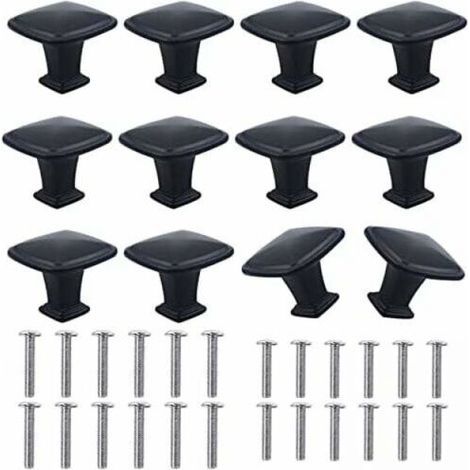 Lot de 12 boutons de porte carrés noirs en alliage d'aluminium de 30 mm, style moderne, pour meubles, buffets et tables de chevet. (1/4)