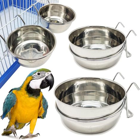 Lot de 2 Gamelle Acier Inoxydable Crochet Oiseau Perroquet Hamster Chien 4 Tailles