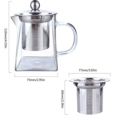 Théière - Transparent - Verre borosilicaté - Acier inoxydable - 350ML - Infuseur inclus (1/4)