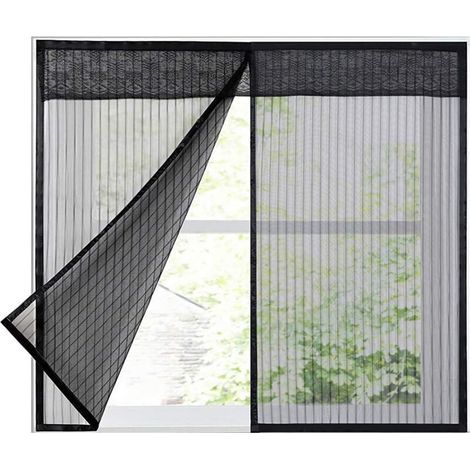 Fenstergitter, Magnetgitter, Moskitonetz mit Magic Tape Anti-Mückenschutz, Schwarz, 100x120cm (1/4)