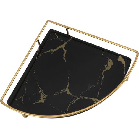 Strukturiertes, goldfarbenes Badezimmertablett, luxuriöser dreieckiger Organizer für Seife, Handtuch, Papier, Schmuck und Make-up, schwarz. (1/5)
