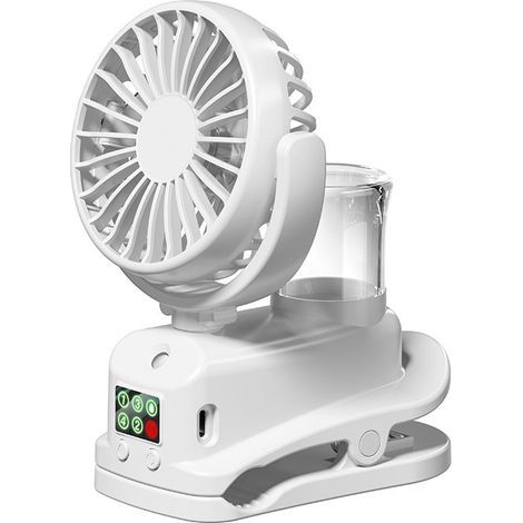Mini portable clip-on fan, 4 adjustable speeds, suitable for office or outdoor use, white. (1/5)