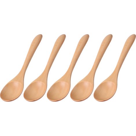 5 Cuillères en bois de cuisine 17x4cm, ustensiles de table pour soupe et riz, couverts ménagers, accessoires de cuisson. (1/5)