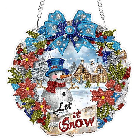 Diamond Painting Anhänger mit Kette, Weihnachtsmann & Schneemann, Fensterbild Hängend (1/4)