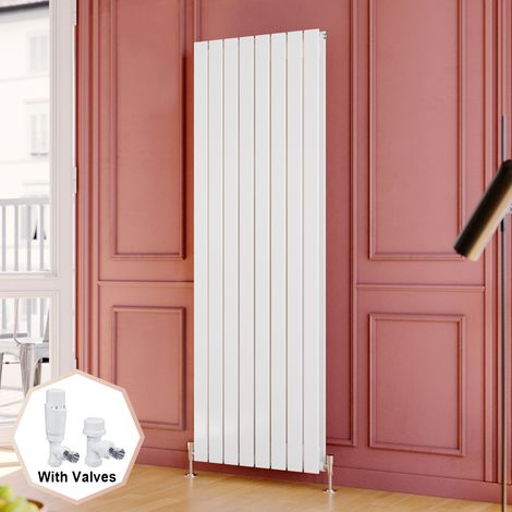 ELEGANT 1800 x 608 mm White Double Vertical Column Radiators Tall Upright Central Heating Radiators + White Thermostatic Radiator Valves (1/5)