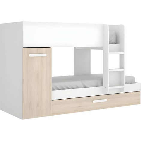 Letto a castello con cassetto letto estraibile e contenitori 3 x 90 x 190 cm Bianco e Naturale - ANTHONY (1/5)