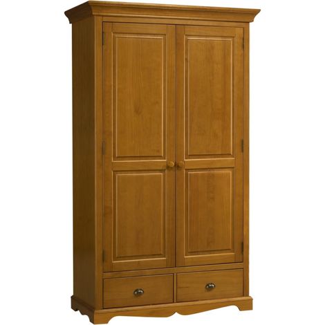 Armoire Penderie Pin Miel 2 Portes 2 Tiroirs 6 Niches L 114.5 H 195 P 54 cm
