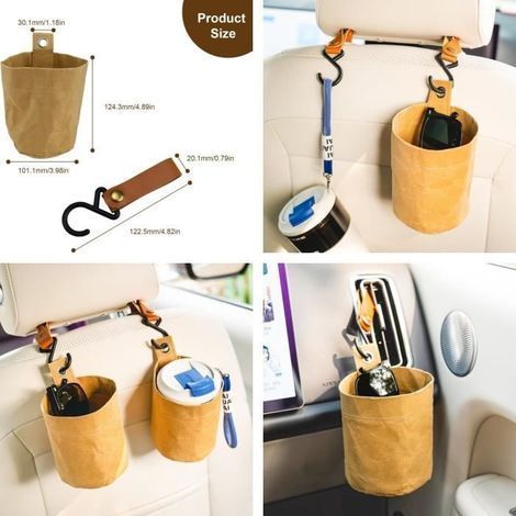 Poubelle De Voiture,Poubelle de Bureau Pliable,Corbeille à Papier Suspendue en Papier Kraft étanche,pour Siège arrière de voiture (1/3)