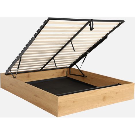 Letto contenitore con rete a doghe 160x200cm decorazione legno