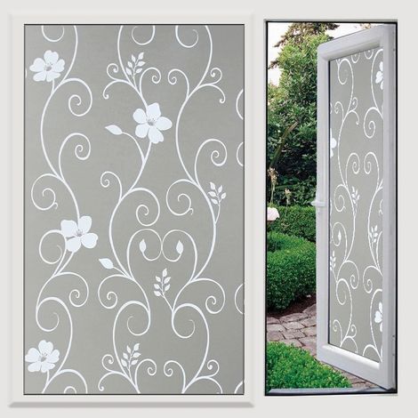 Anti-UV 45 x 200 cm, White Flower, Privacy Window Film, Adhesive for Glass, Electrostatic Privacy Window Film, Opaque Window Film, Decorative Window Film