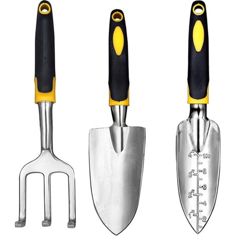 Ensemble d'outils de jardin en aluminium, 3 pièces : râteau, fourche, léger, pour le jardinage extérieur (1 ensemble)