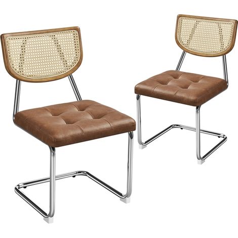Yaheetech – Lot de 2 chaises de salle à manger modernes – Dossier en rotin tissé – Assise capitonnée en mousse – Pied en métal brun rustique – Dimensions 48,5x61x82cm