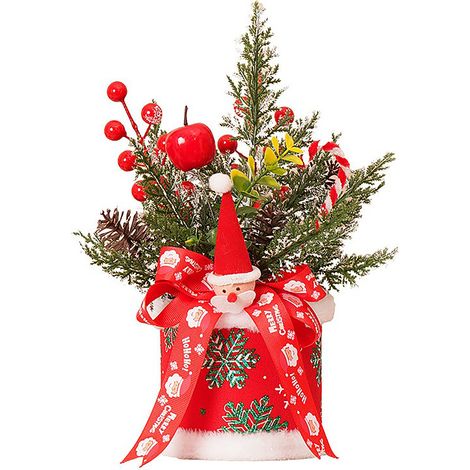 Décoration de Noël Artificielle Type 4 Sapin en Plastique et Tissu avec Base Père Noël Floqué Hauteur 36cm pour Intérieur (1/5)