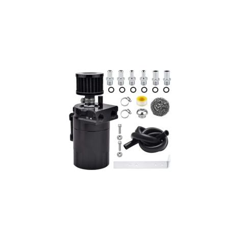 Kit universal separador de aceite y gas de aluminio pulido de 400 ml con deflector, que incluye un depósito, filtro de ventilación y línea de combustible con conector de 3/8 de pulgada/6, color negro.