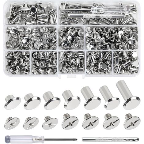 110 Sets Vis Chicago, Rivets pour Cuir Avec Outil de Perçage, Rivet Couture pour Bricolage Cuir, Livre, Album Photo, Kit de Reliure Chicago (1/5)
